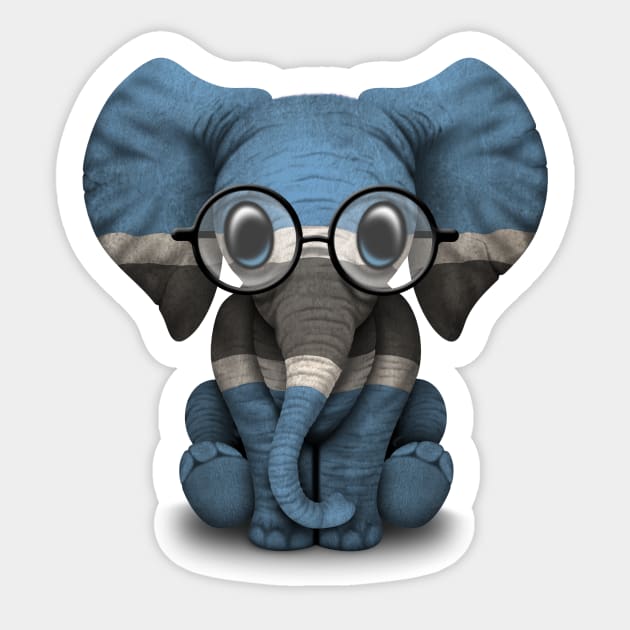 Baby Elephant with Glasses and Botswana Flag Sticker by jeffbartels